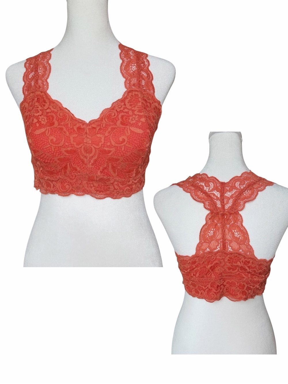 Serra Lace Racerback Bralette - Coral Orange